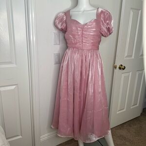 NWOT JessaKae Pink Shimmer Puff Sleeve Women’s 1950’s Styled Dress